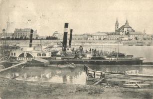 1912 Komárom, Komárno; Duna, kikötő, Stefánia oldalkerekes vontató gőzhajó. Kiadja Laky Béla 4. / port with Hungarian towing steamship (gyűrődés / crease)