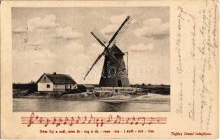 1902 Kiskundorozsma, Szélmalom. Nem fúj a szél nem forog a dorozsmai szélmalom kotta. Tajthy József tulajdona / windmill, music sheet (EK)