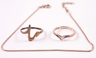 Ezüst(Ag) bolha tétel, 2 db gyűrű + karkötő, jelzéssel és jelzés nélkül, nettó: 3,6 g