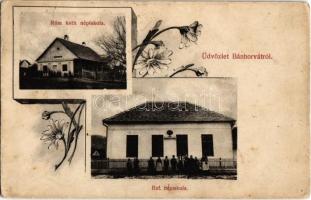 1912 Bánhorváti, Római katolikus és református népiskola. floral (Rb)
