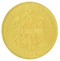 Ausztria 1892. 4Fl / 10Fr Au "Ferenc József" utánveret (3,22g/0.900) T:1,1-  Austria 1892....