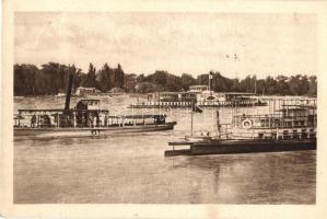 Pozsony, Pressburg, Bratislava; Kilátás a Dunára, "Orel" lapátkerekes ingahajó, gőzhajók / Pohlad na Dunaj / view of the Danube, shuttle boat, steamships