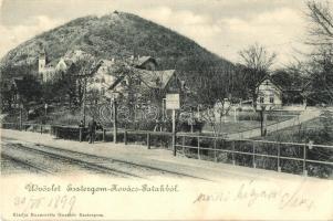 1899 Kovácspatak, Kovacov (Esztergom); vasúti gyalogátkelőhely, "Eladó villatelkek" tábla. Kiadja Buzárovits Gusztáv / pedestrian crossing at the railway station, villa site for sale