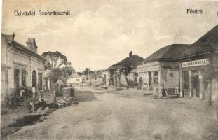 Szobránc, Sobrance; Fő utca, Takarékpénztár, Weisz Herman üzlete. Kiadja Halász Sándor fényképész / main street, savings bank, shops (r)