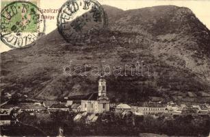 1910 Tiszolc, Tisovec; látkép, templom. W. L. Bp. Kon Albert kiadása / general view with church + Tiszolc-Feled 104. sz. mozgóposta (EB)