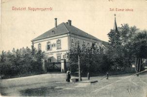 1910 Nagymegyer, Velky Meder; Szent Elzeár iskola és zárda, kút. W. L. (?) 105. / school and nunnery, well (EB)