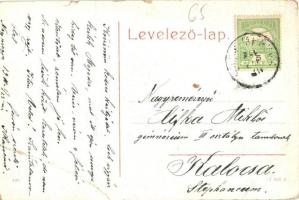 1910 Nagymegyer, Velky Meder; Szent Elzeár iskola és zárda, kút. W. L. (?) 105. / school and nunnery...