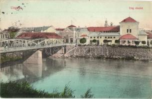 1912 Ungvár, Uzshorod, Uzhhorod, Uzhorod; Ung folyó hídja, Hotel Korona szálloda / Uzh riverbank, bridge, hotel (EK)