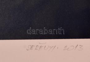 Serényi H. Zsigmond (1937- ): Konstrukció 2013, szitanyomat, papír, jelzett, üvegezett fa keretben, ...