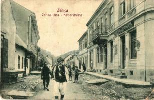 1908 Zenica, Carina ulica / Kaiserstrasse / street view, shop of Breznik & Podmenik, folklore. W. L. Bp. 4871. (EK)