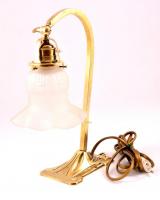 Szecessziós réz lámpa eredeti üveg búrával, új zsínorral, jó állapotban / Art nouveau copper lamp with original glass. 36 cm