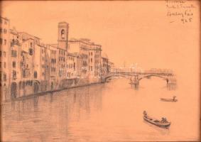 Szalay Pál (1891-1975): Firenze. 1925. Szén-színes ceruza, papír, jelzett, üvegezett keretben, 21×27 cm