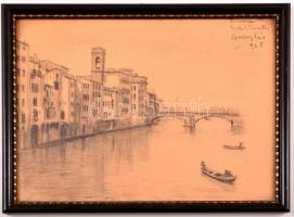 Szalay Pál (1891-1975): Firenze. 1925. Szén-színes ceruza, papír, jelzett, üvegezett keretben, 21×27...