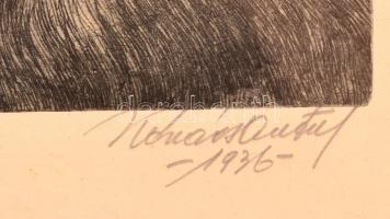 Kovács Antal (1860-1945): Pumi. Rézkarc, papír, jelzett, üvegezett keretben, 21×16 cm