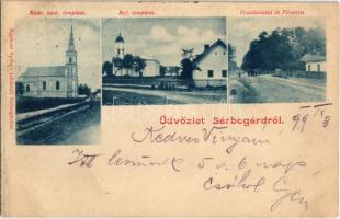 1899 Sárbogárd, Római katolikus és református templom, postahivatal és Fő utca. Kapható Spitzer Jakabnál