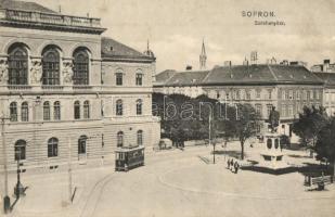 1911 Sopron, Széchenyi tér és szobor, villamos. Kiadja Piri Dániel 569. sz. (EK)