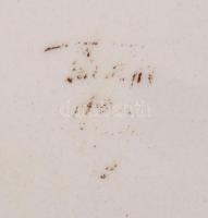 Óherendi nagy tál, kézzel festett, jelzett (lekopott), kopásokkal, lepattanással, d: 32 cm