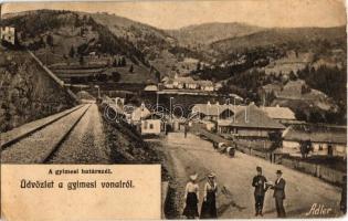 1908 Gyimes, Gyimesbükk, Ghimes; Magyar-román határszél, vasút. Adler, kiadja Markovics Nathanné / Hungarian-Romanian border with railway line (EK)