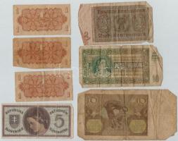 7db-os vegyes külföldi bankjegy tétel, közte Csehszlovákia 1944. 1K; Szlovákia 1945. 5K T:III- ly.
...