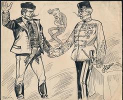 cca 1910 Báró Fejérváry Géza (1833-1914) miniszterelnököt ábrázoló karikatúra, Gáspár Antal (1889-1959) festő által készített grafikán