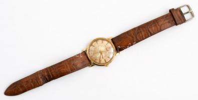 IWC 14 K arany karóra. Jelzett, működő mechanikus szerkezettel, erősen korrodált számlappal, bőr szí...