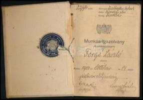 1904-1909 Jászkisér, munkás-igazolvány (kertészkönyv). Vászonkötésben, laza fűzéssel