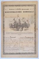 Budapest 1875. Assicurazioni Generali életbiztosítási kötvény 1000G értékben, ktöltve T:III szakadások