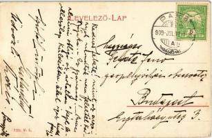 1909 Paks, Szent István tér, Erzsébet nagy szálloda, Bazársor tetején Szent Vendel, Szent Flórián és...