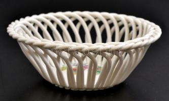 Herendi Viktória mintás fonott kosár, kézzel festett, jelzett, apró kopásnyomokkal, d: 13 cm