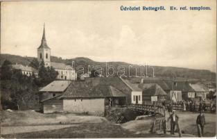 Retteg, Reteag; Református templom, fahíd / Calvinist church, wooden bridge