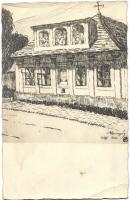 1920 Rozsnyó, Roznava; XVI. századbeli ház rajza / house from the 16th century, artist signed (EB)