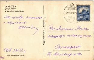 1931 Debrecen, Fő utca, hirdetőoszlop Bíró reklámjával, Kossuth gyógyszertár, Magyar fogműterme, Egy...