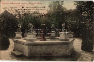 1914 Magyarkanizsa, Ókanizsa, Stara Kanjiza; Haynald leánynevelő intézet, artézi kút törpe szobrokkal / girl schools park, well with dwarf statues