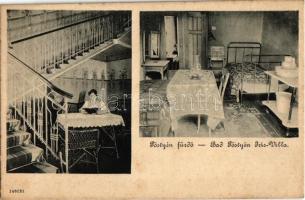 1917 Pöstyén-fürdő, Kúpele Piestany; Iris villa, belső, könyvet olvasó nő / villa interior with woman reading a book