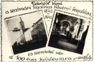 1842-1942 Szatmárnémeti, Szatmár, Satu Mare; a szatmári Irgalmas Nővérek Anyaháza 100 éves jubileumi lapja, Uránia mozi, zárdatemplom belső / Sisters of Mercy Institutes 100th anniversary, nunnery, church interior, cinema. K. A. photo