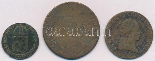 1816O 1/2kr Cu + 1807. 15kr Cu + Ausztria 1800A 3kr Cu "I Ferenc" T:3