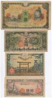Japán ~1944. 10s-5Y (4xklf) bankjegy tétel T:III,III- egy ragasztott Japan ~1944. 10 Sen - 5 Yen (4xdiff) banknotes C:F,VG one sticked