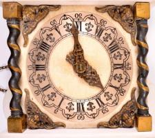 Felesütős falióra bronz súlyokkal, gazdagon díszített. Jó állapotban 65 cm