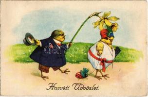 1923 Húsvéti Üdvözlet / Easter greeting art postcard with chicken and ladybug. L&P 1570/III