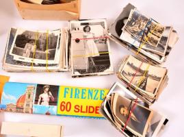 Vegyes fotó tétel: 70 db diakeret, negatívok, tekercs filmek (Budapest), kiegészítők, 60 db firenzei...