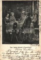 1902 Der Seder-Abend (Passahfest). Verlag A. I. Hoffmann / Pészah, Széder este / Passover Seder. Pesach. Jewish family by the table. Judaica art postcard s: M. Oppenheim (EB)