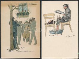 2 db RÉGI használatlan studentika művészlap albumlapon; A Selmeci diákéletből XV. és XVI. / 2 unused pre-1945 studentica art postcard on album sheet