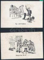 2 db RÉGI studentika művészlap albumlapon; A Soproni diákéletből XI. és XIII. / 2 pre-1945 studentica art postcard on album sheet