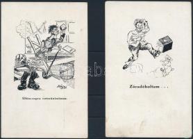 2 db RÉGI studentika művészlap albumlapon; A Soproni diákéletből XII. és XV. / 2 pre-1945 studentica art postcard on album sheet