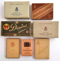 cca 1920-1930 Kis dohány gyűjtemény: szivaros és szivarkás dobozok (Diadal, Faintos, stb.), összesen 7 db