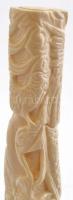 Távol keleti csont faragás, fa talapzaton, m:14 cm