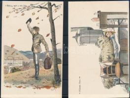 2 db RÉGI használatlan studentika művészlap albumlapon; A Selmeci diákéletből XVII. és XXIII. / 2 unused pre-1945 studentica art postcard on album sheet