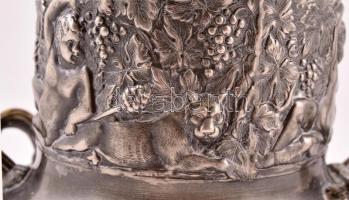 Borhűtők. 2 db jelzett ezüstözött alpakka, bacchanália jelenettel / Hallmarked alpacca wine coolers ...