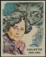 Sidonie-Gabrielle Claudine Colette (1873-1954) írónő, varietéművészt ábrázoló textilkép, 7×5,5 cm
