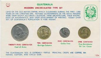 Guatemala 1964-1969. 1c-25c (4xklf) érme szett kartonlapon T:1 Guatemala 1964-1969. 1 Centavo - 25 Centavos (4xdiff) coin set on cardboard C:UNC
